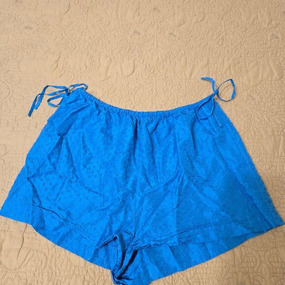 Vintage 90’s Victoria’s Secret PJ Set S Blue Floral Tank Micro Shorts Eyelet - Picture 5 of 9